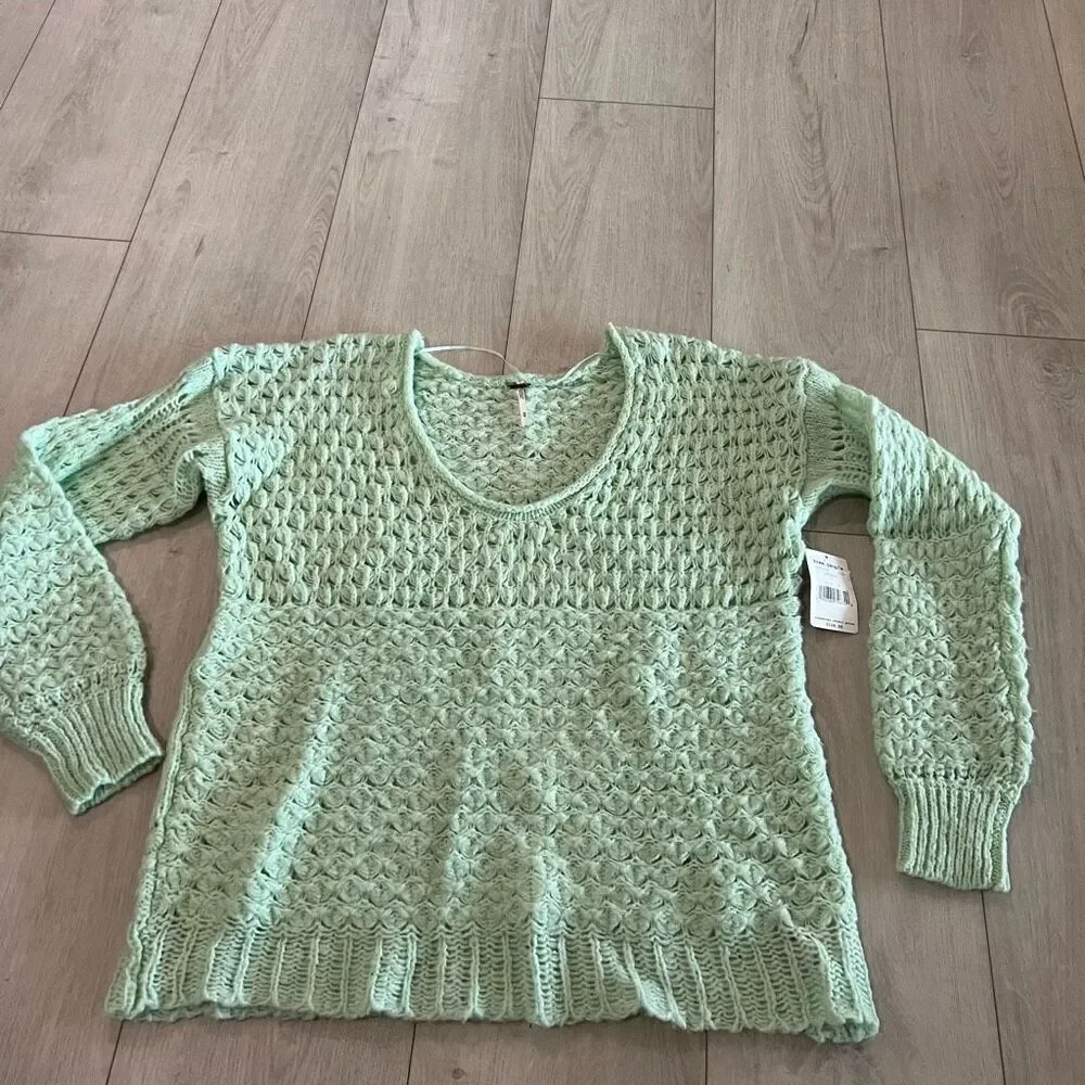 Free People Sweater top open knit size M mint green